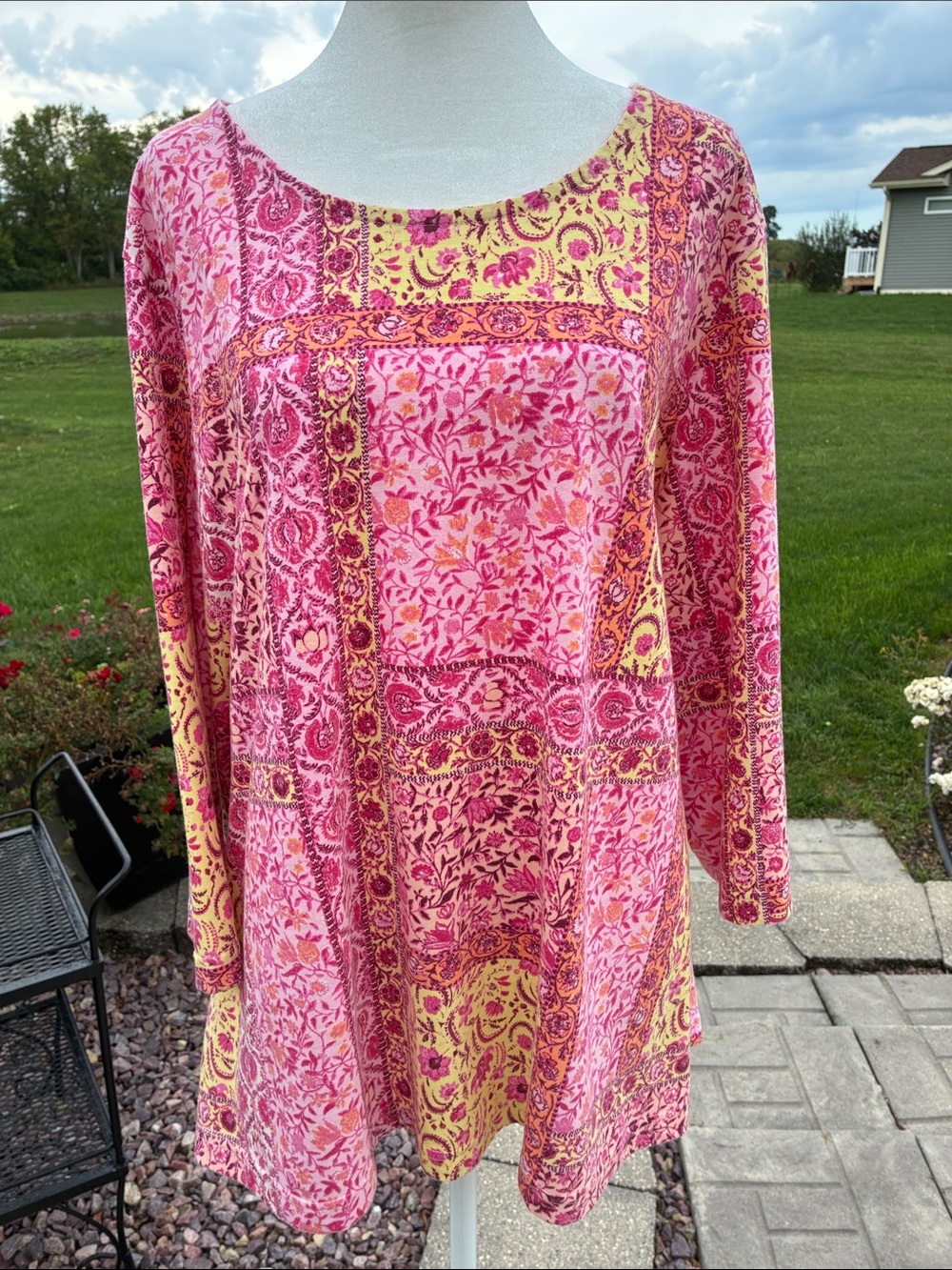 Blair Pink and Yellow Floral Patchwork Top 3XL